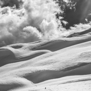 Un randonneur dans la neige, Flaine, France