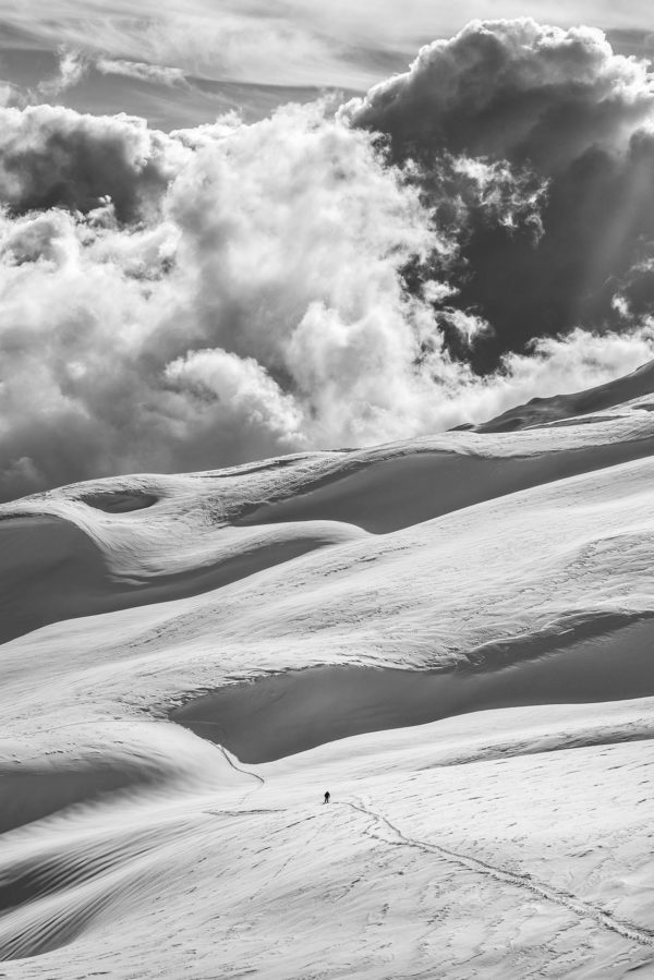 Un randonneur dans la neige, Flaine, France